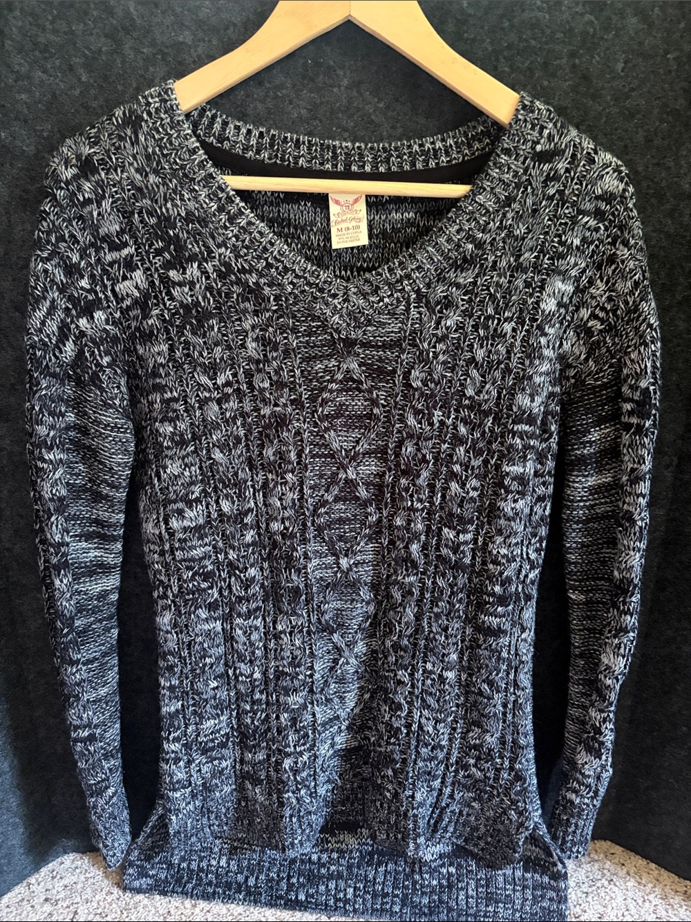 Faded Glory Black & White Marled Cable Crewneck Sweater